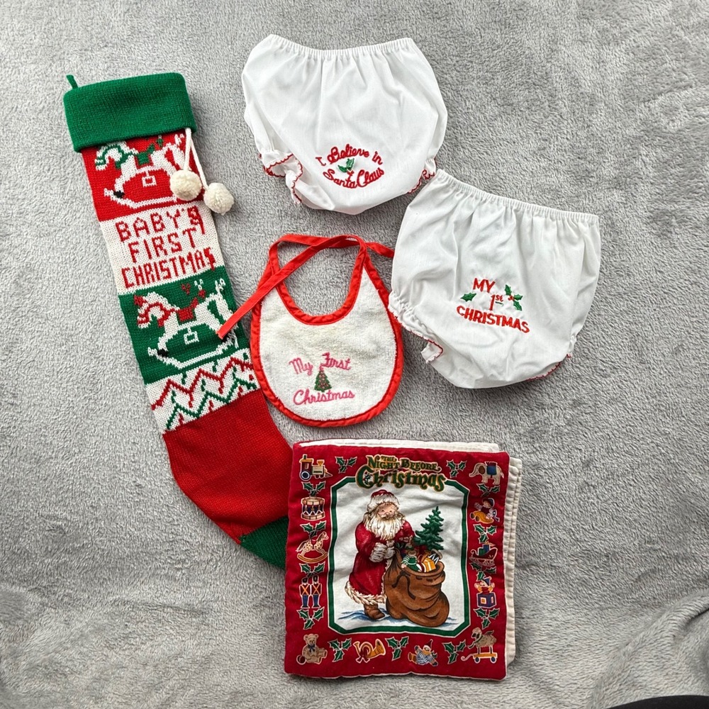 Baby's First Christmas Stocking Bloomer Cloth Book Set Heirloom Vintage Retro